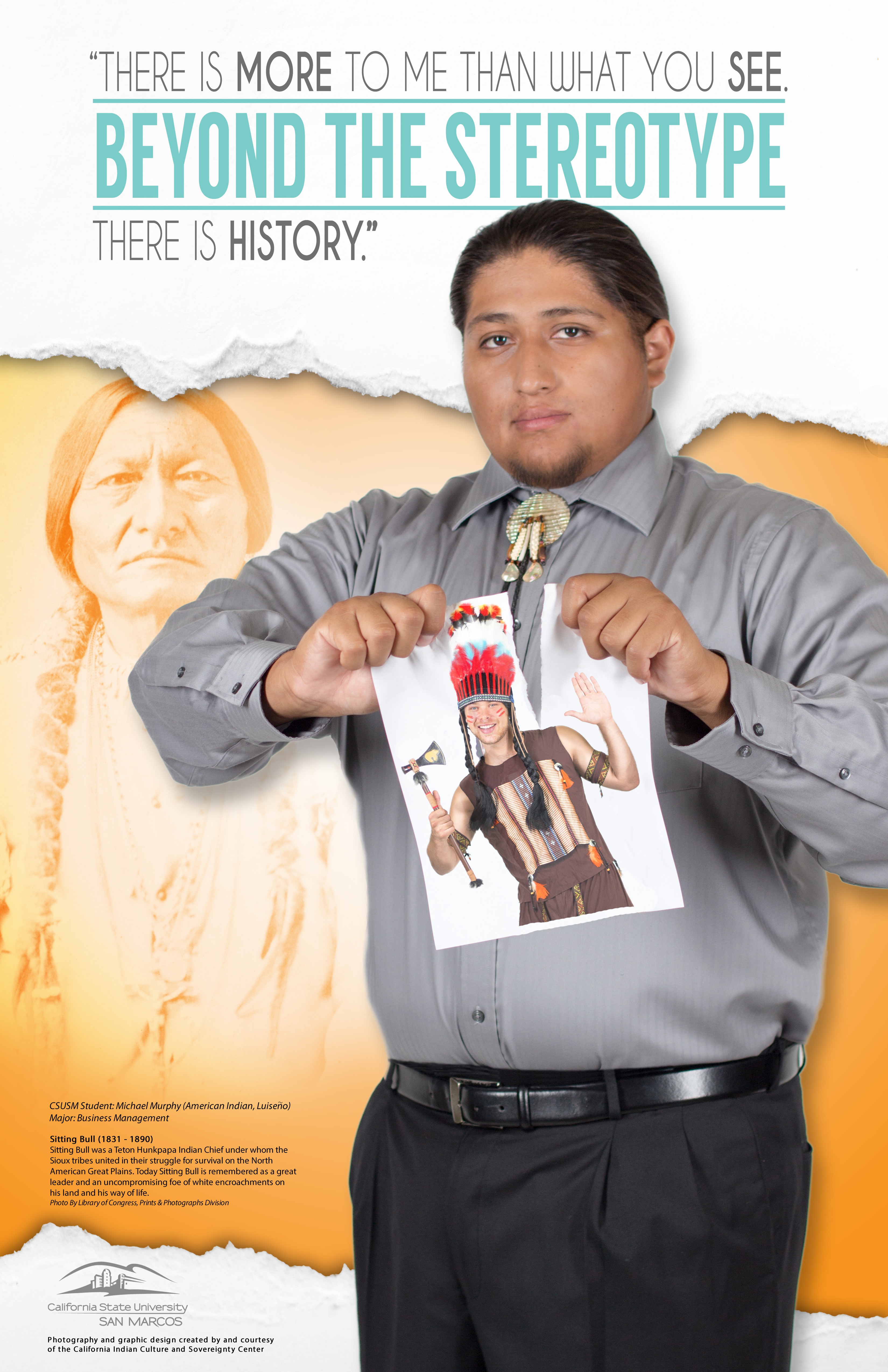 A Native American student in a Beyond the Stereotype poster